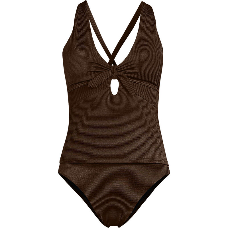 Shine Knot Front Tie Back Tankini, High Waisted - 2 piece, Women