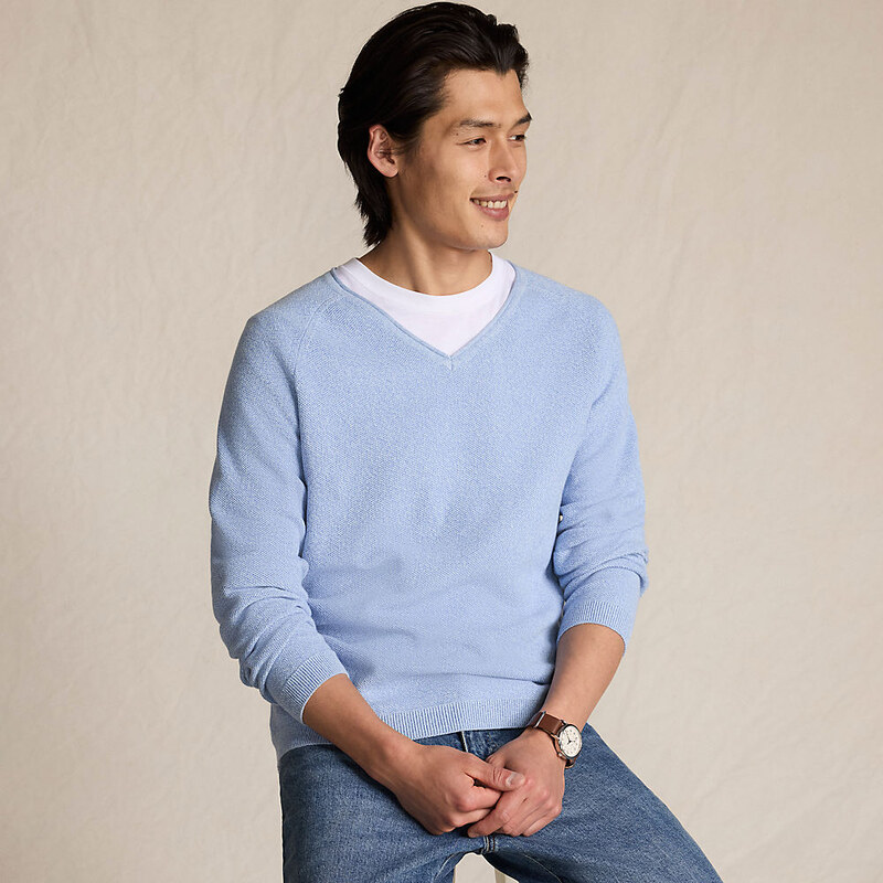 Cotton Twist V-neck Jumper, Men, size: XL, regular, Blue, by