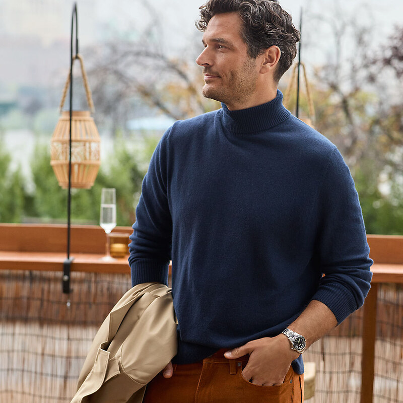 Roll Neck Cashmere Jumper, Men, size: S, regular, Blue, Cashmere