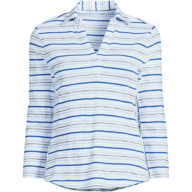 Three Quarter Sleeve Slub Polo Top, Women, size: XL, regular,