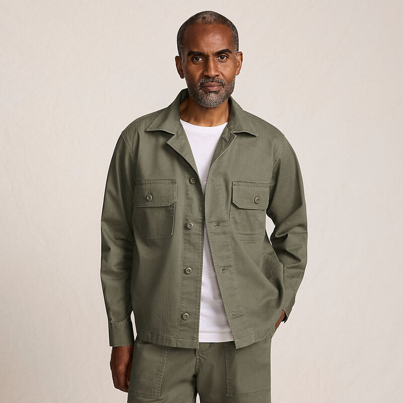 Herringbone Utility Shacket, Men, size: L, regular, Green,
