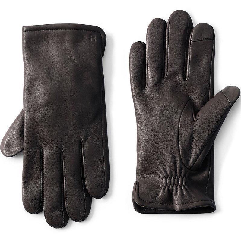 Cashmere-lined Touchscreen Leather Gloves, Men, size: M, regular