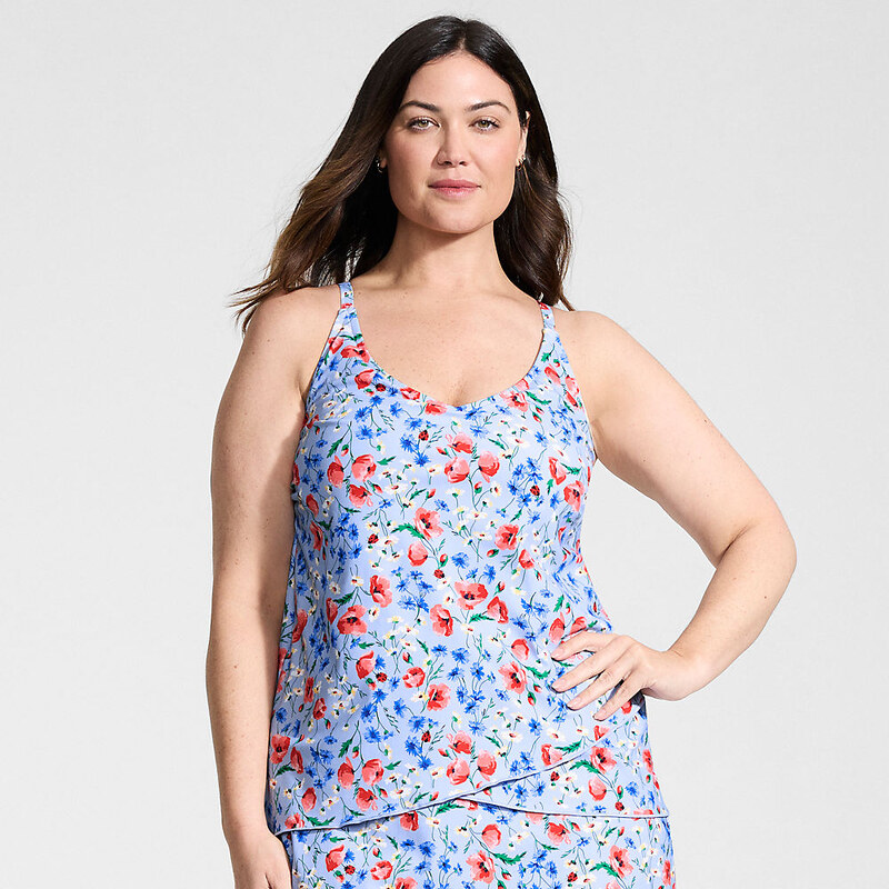 Tulip Hem Tankini Top, Women, size: 2X, plus, Blue, Nylon-blend,