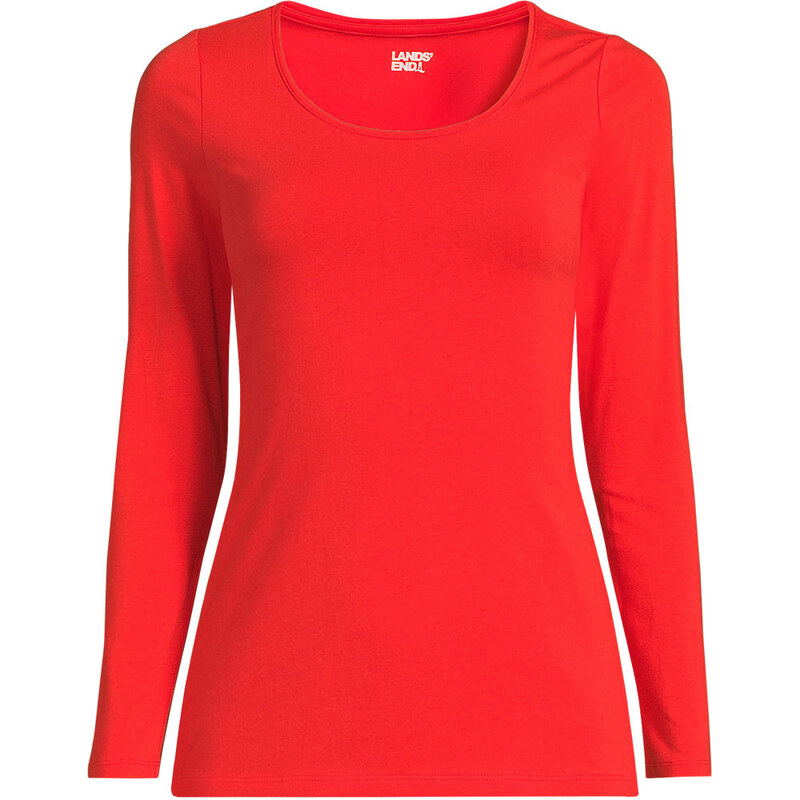 Cotton Modal Scoop Neck Top, Women, size: M, petite, Red, Cotton