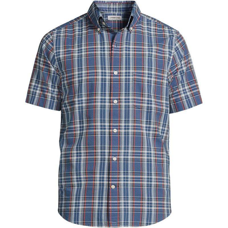 Madras Shirt, Men, size: M, regular, Blue, Cotton, by Lands End