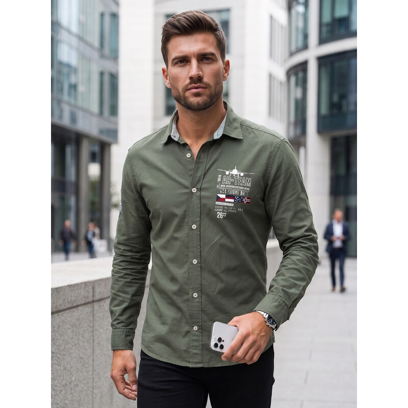 BASIC Khaki košile s potiskem