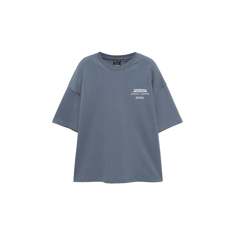 Pull&Bear Tričko safírová / světle šedá / bílá