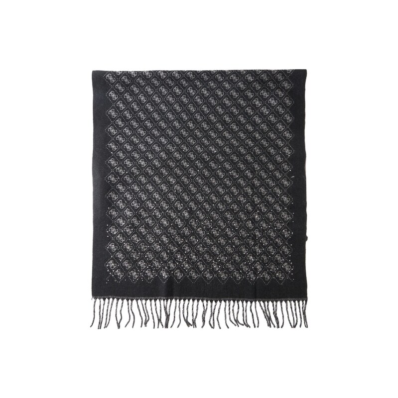 GUESS Šála JEWELS 65X180CM JACQUARD SCARF šedá / černá