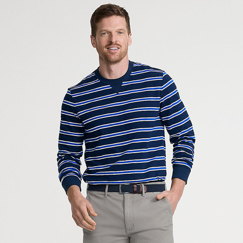 Long Sleeve Slub Crew Neck T-shirt, Men, size: XL, regular, Blue