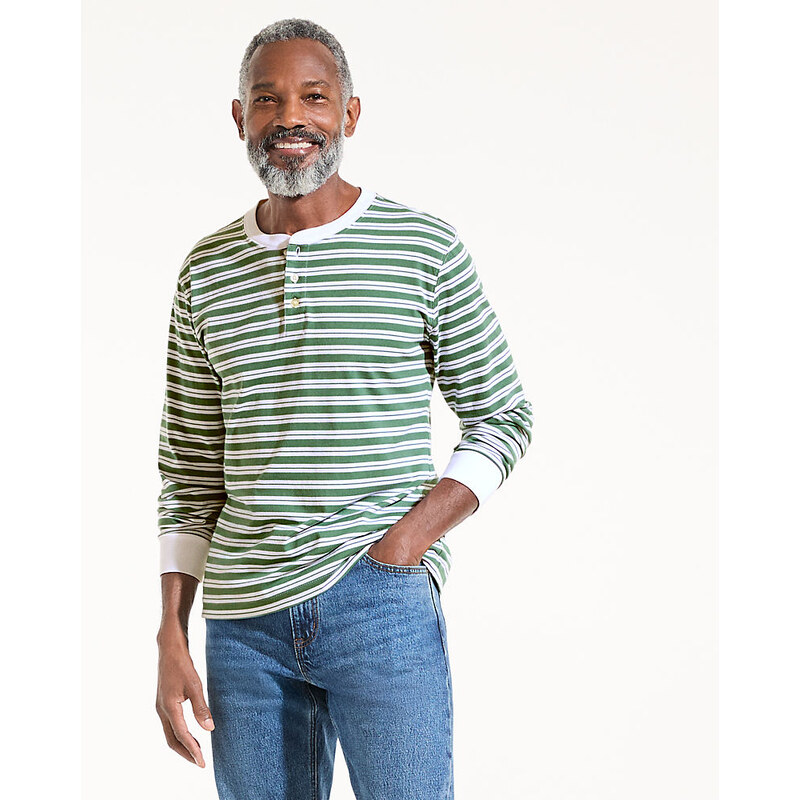 Super-T Henley Long Sleeve T-shirt, Men, size: L, regular, Green