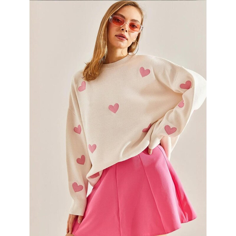 Bianco Lucci Svetr Pullover béžová / růžová