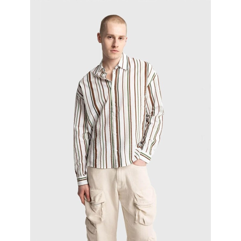 Giesto Tričko hnědá / khaki / bílá