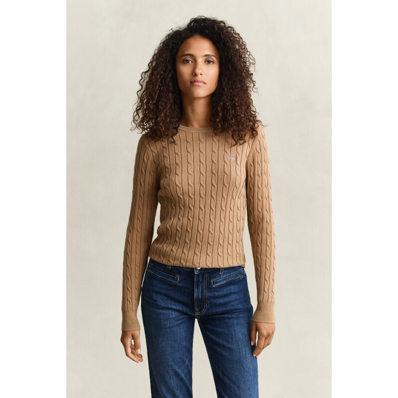 SVETR GANT STRETCH COTTON CABLE C-NECK WARM KHAKI