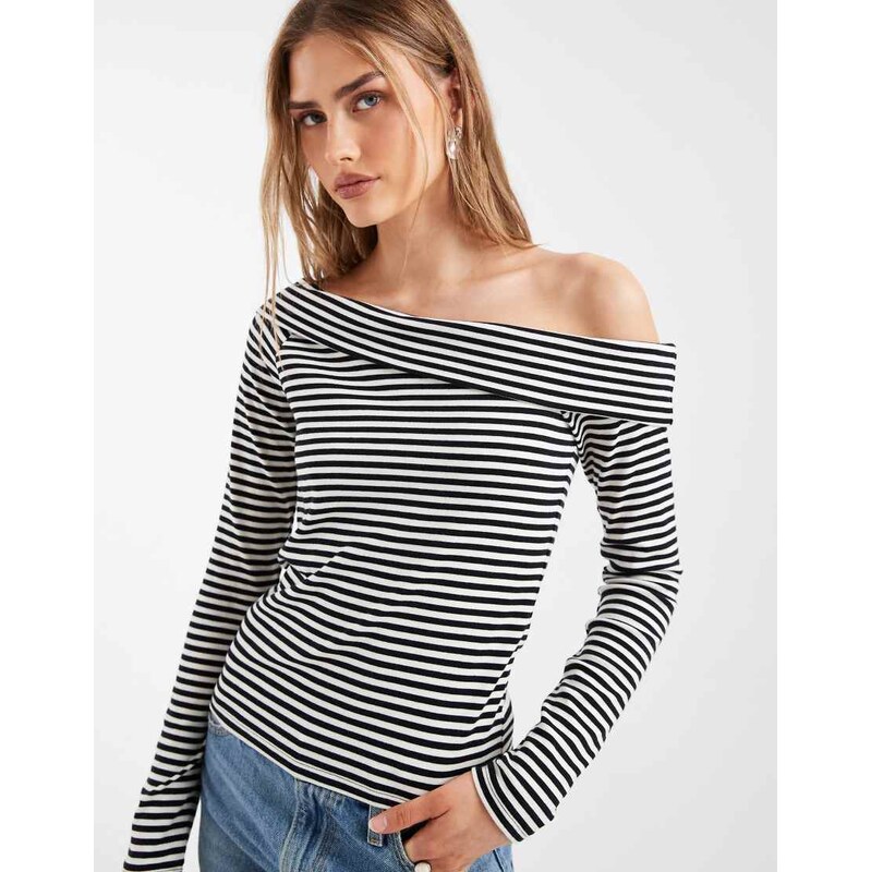Levis clara off the shoulder asymmetric striped jumper in black