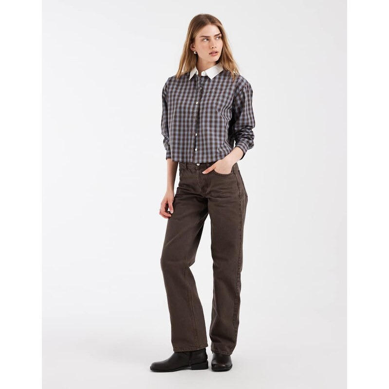 Levis harlie cropped check shirt with contrast collar in grey