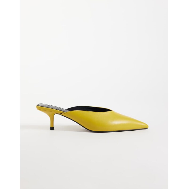 ASOS DESIGN Surprise pointed kitten heeled mules in yellow