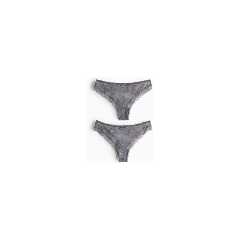 H&M - Krajkové kalhotky brazilian 2 kusy - Šedá