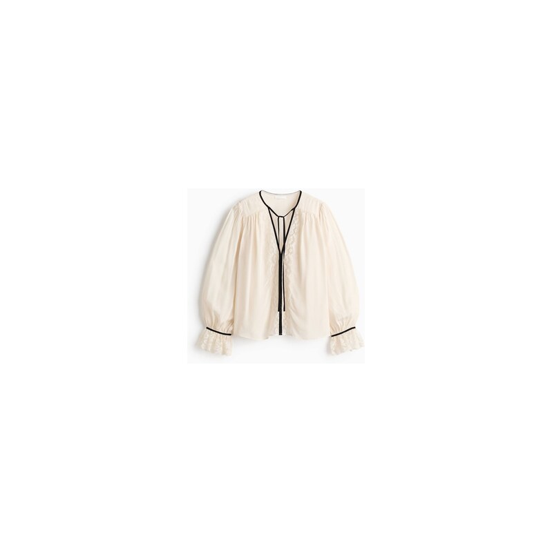 H&M - Viskózová halenkas balonovými rukávy - Krémová