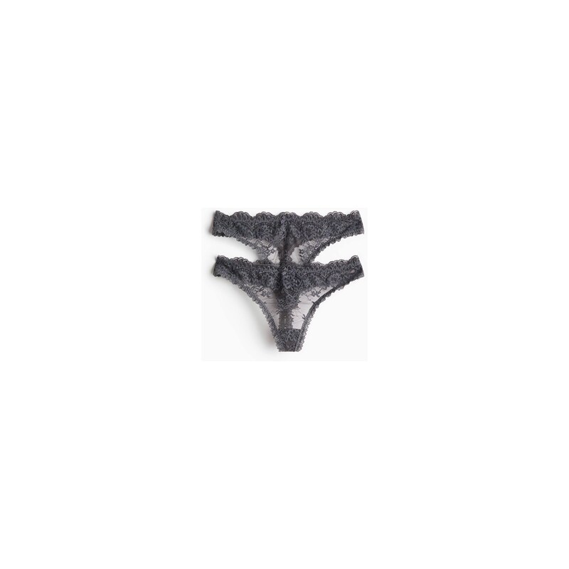 H&M - Krajkové kalhotky thong 2 kusy - Tmavě Šedá
