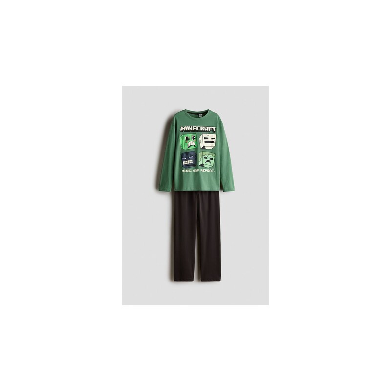 H&M - Bavlněné pyžamos potiskem - Zelená/Minecraft