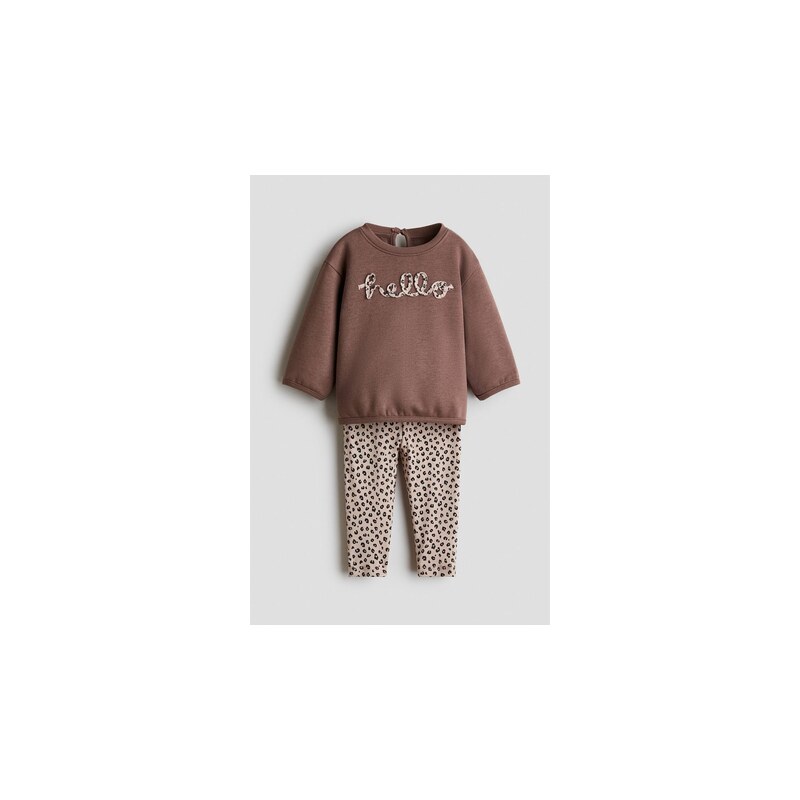 H&M - Dvoudílná souprava mikina a legíny - Hnědá/Leopardí Potisk