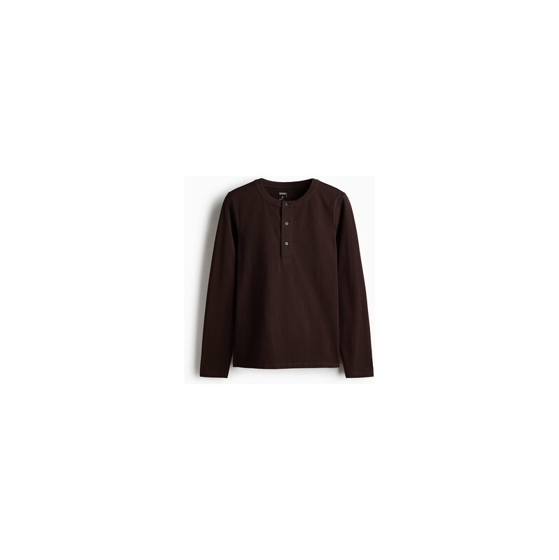 H&M - Top henley Four-way Stretch Regular Fit - Tmavě Hnědá