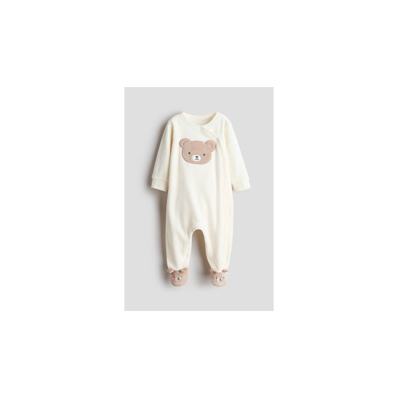H&M - Velurový pyžamový overal - Krémová/Medvídek