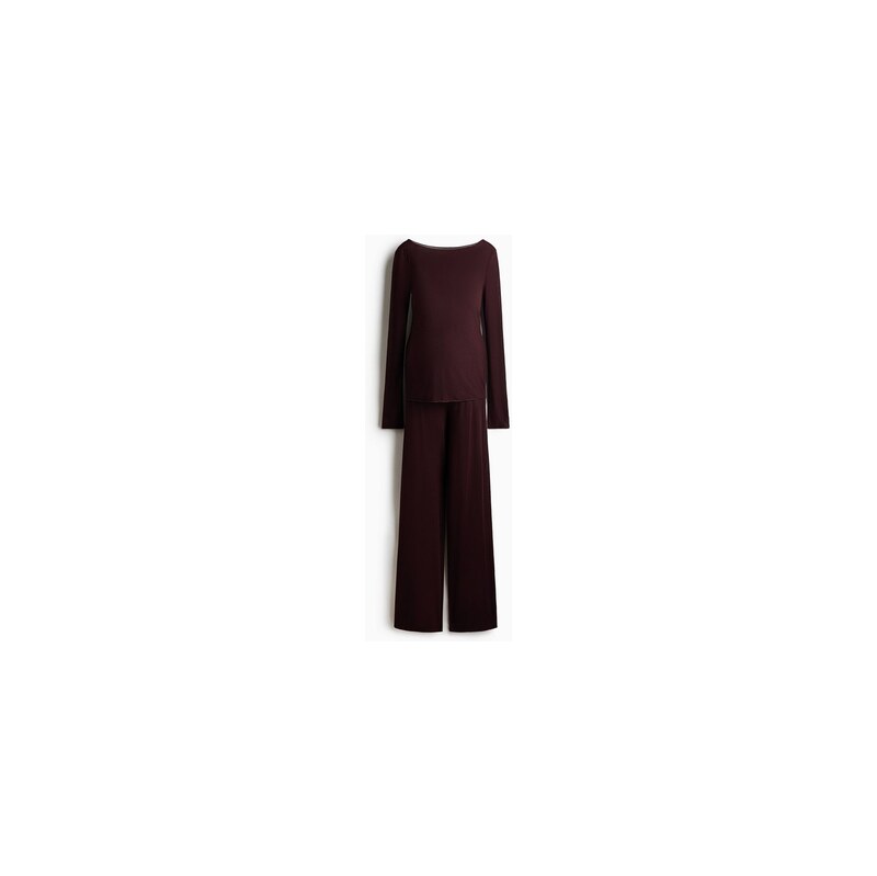 H&M - MAMA Pyžamo z žebrovaného žerzeje - Tmavě Hnědá