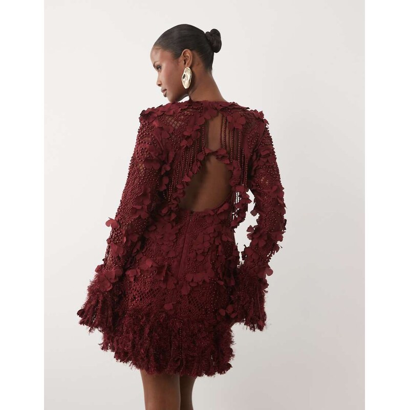 ASOS LUXE 3D floral embellished broderie mini dress with faux