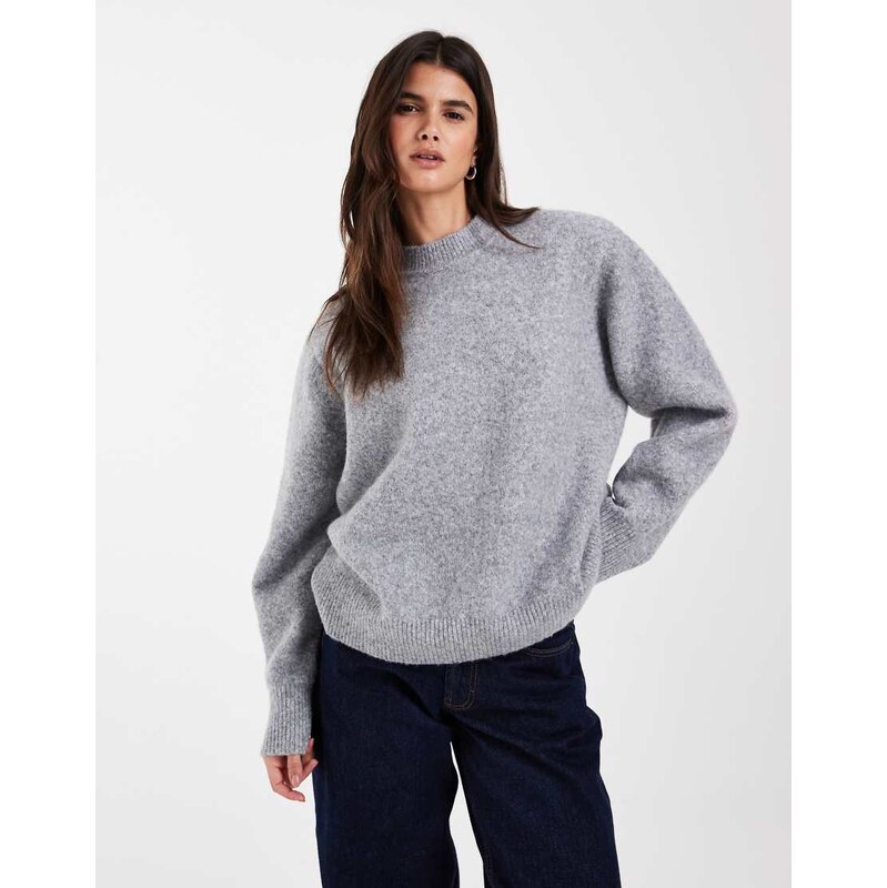 ASOS DESIGN drop shoulder pad longline jumper in grey marl