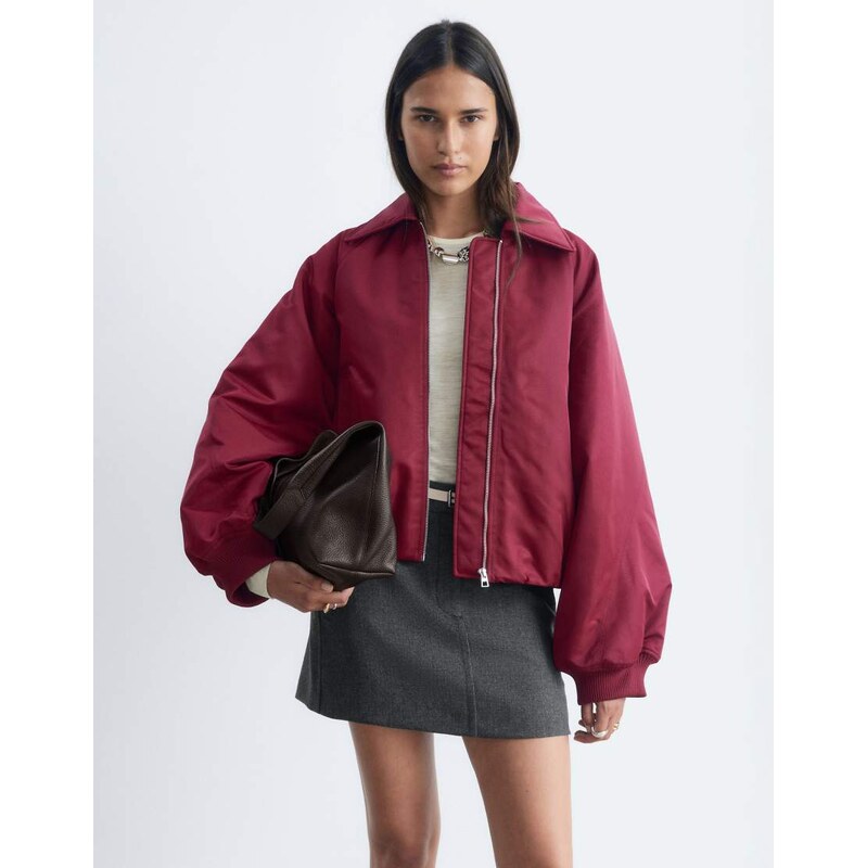 & Other Stories relaxed fit high neck bomber in red