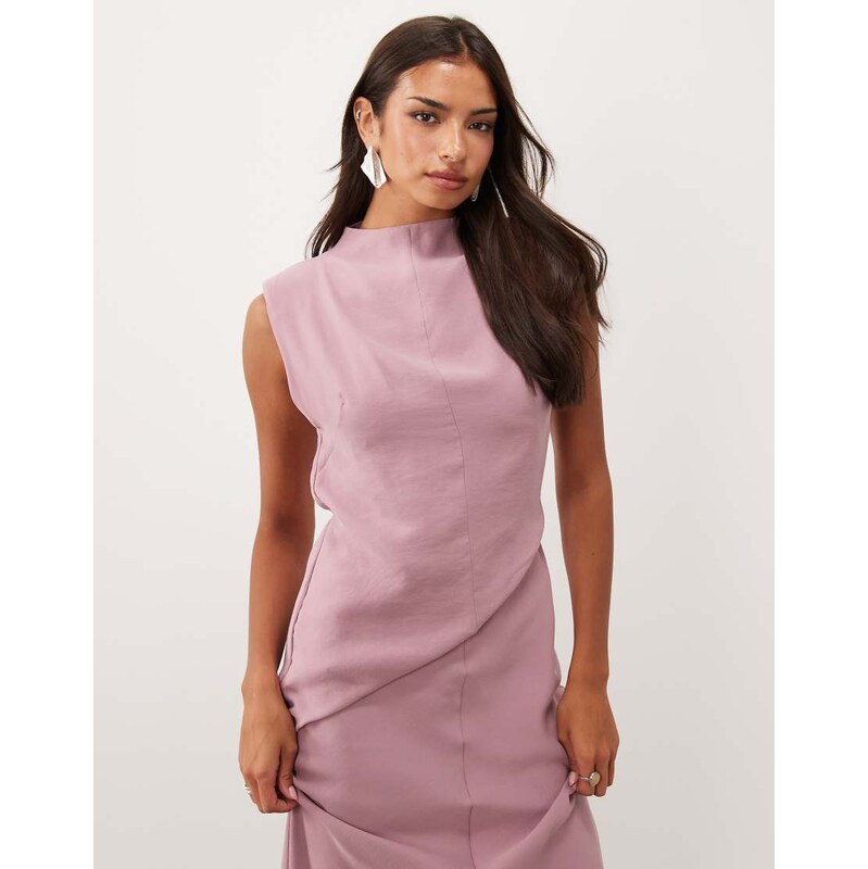 ASOS DESIGN shoulder pad column maxi dress with cut out side in