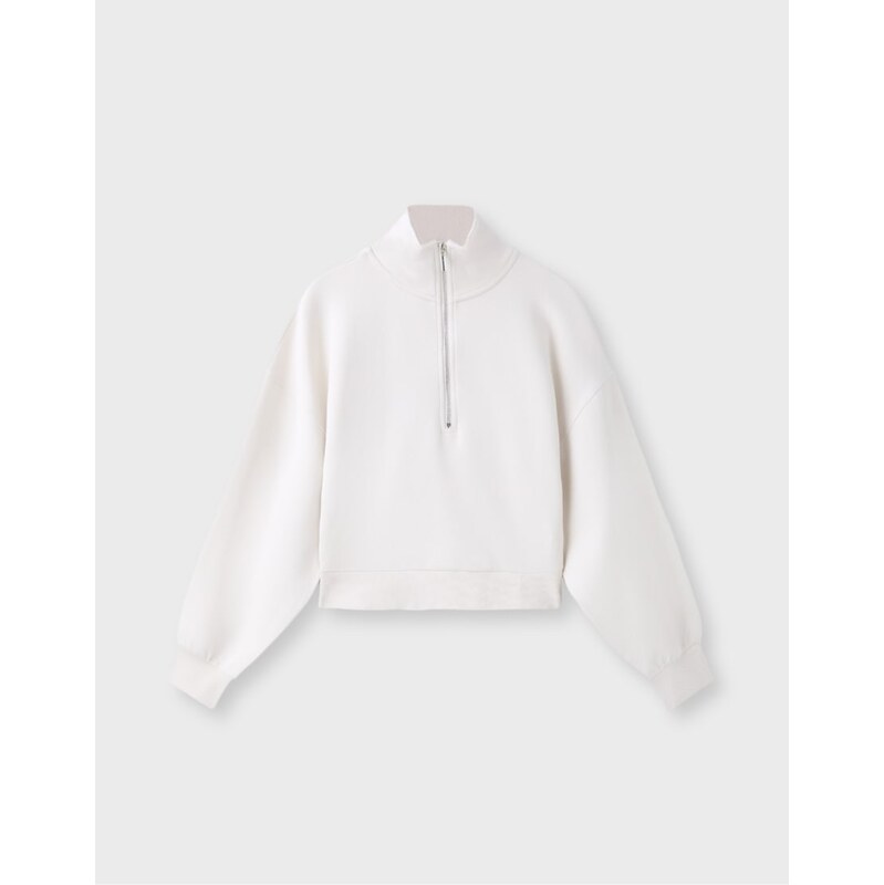 Stradivarius B10 zip-up sweatshirt with collar in vanilla-White