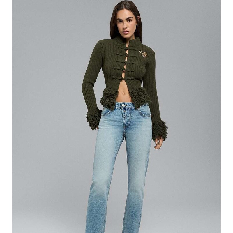 Stradivarius Tall button-up straight slim fit jeans in medium
