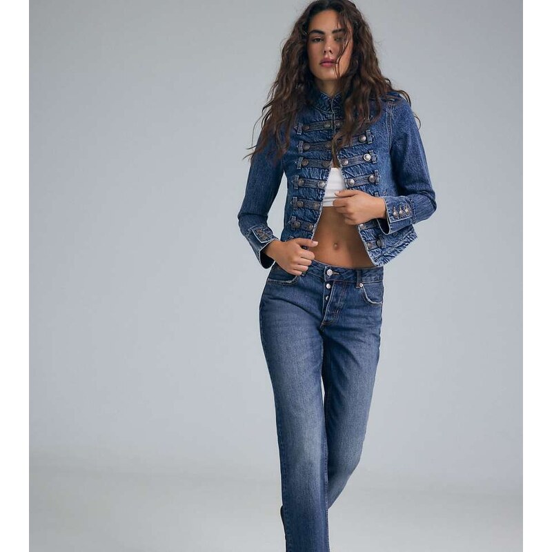 Stradivarius Tall button-up straight slim fit jeans in medium