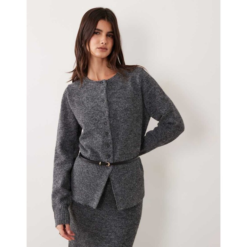 ASOS DESIGN faux leather belted cardigan co-ord in charcoal-Grey