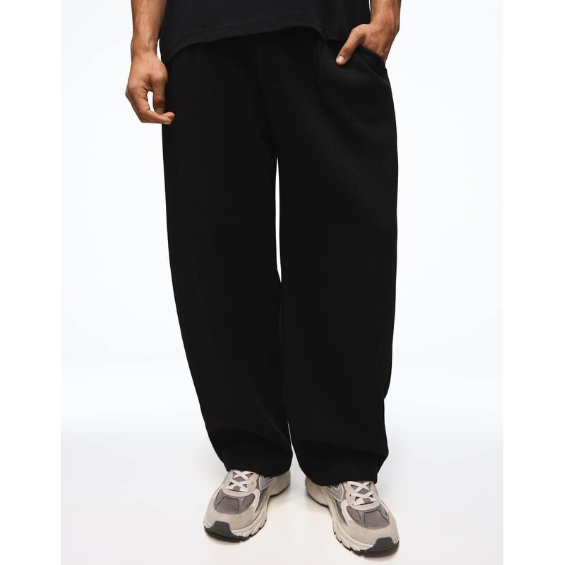 Bershka Balloon tailored waffle trousers with 3d embroidery in