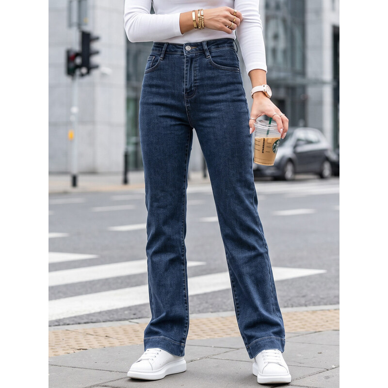 BASIC Dámské wide leg džíny s vysokým pasem tmavě modré