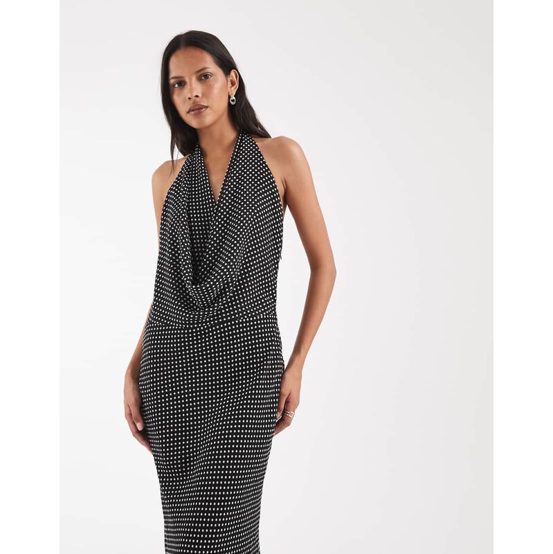 Kiss the Sky cowl neck slink maxi dress in black-Multi