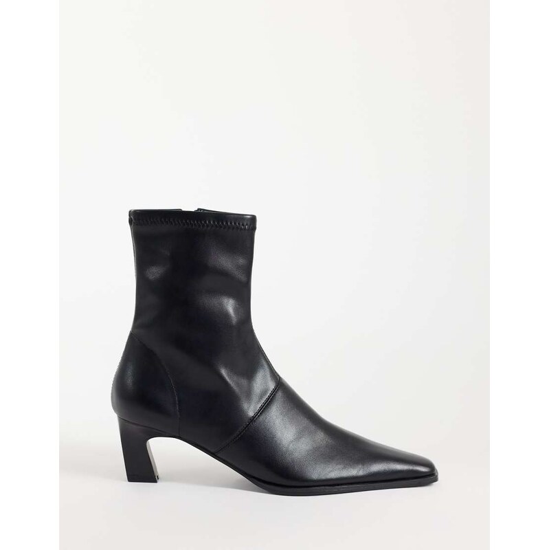 ASOS DESIGN Rudy chisel toe heeled sock boots in black