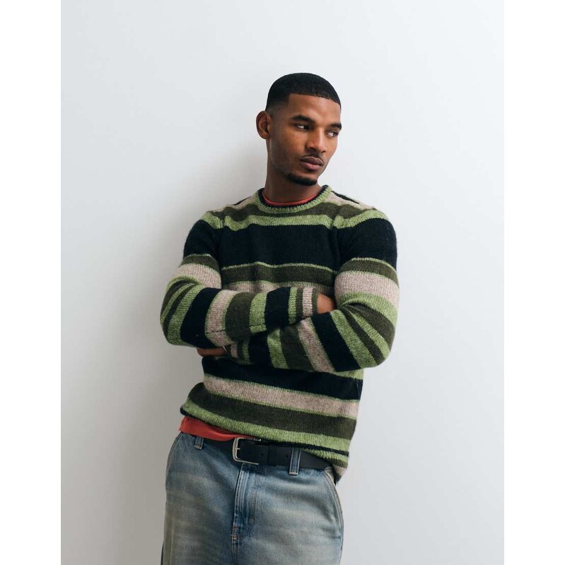 BLEND knitted jumper in green stripe-Multi
