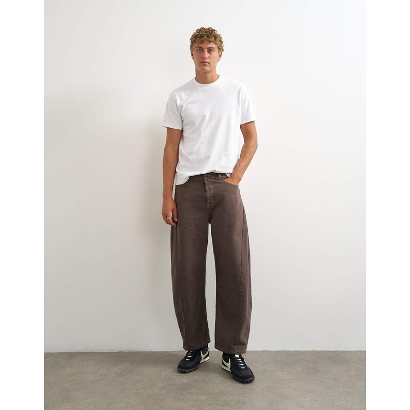 Topman rigid barrel fit jean in clean brown