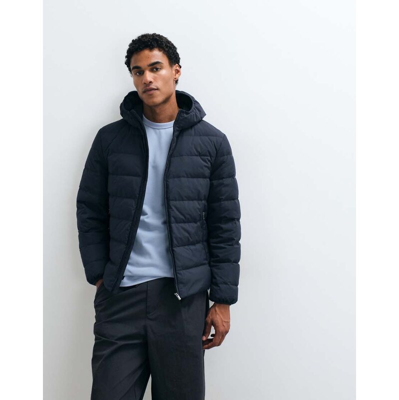 Mango hooded puffer jacket in navy