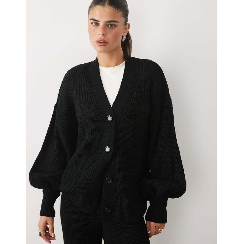 Missyempire balloon sleeve button through cardigan co-ord in