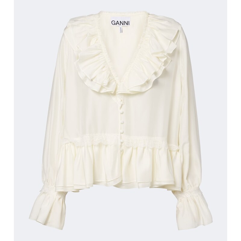 Ganni Lace-trimmed ruffled blouse