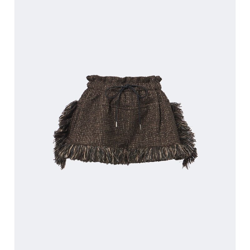 Sacai Fringed wool-blend tweed shorts
