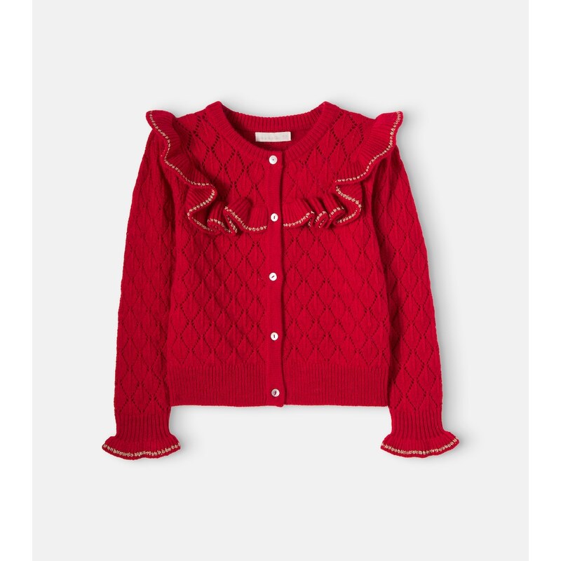 Cera Una Volta Azur ruffled pointelle cardigan