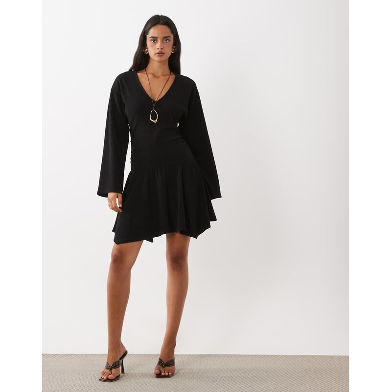 ASOS DESIGN soft cord hankey hem mini dress in black