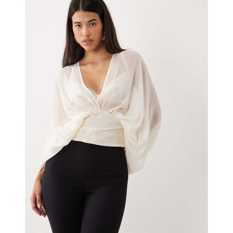 ASOS DESIGN bat wing chiffon blouse in ecru-White
