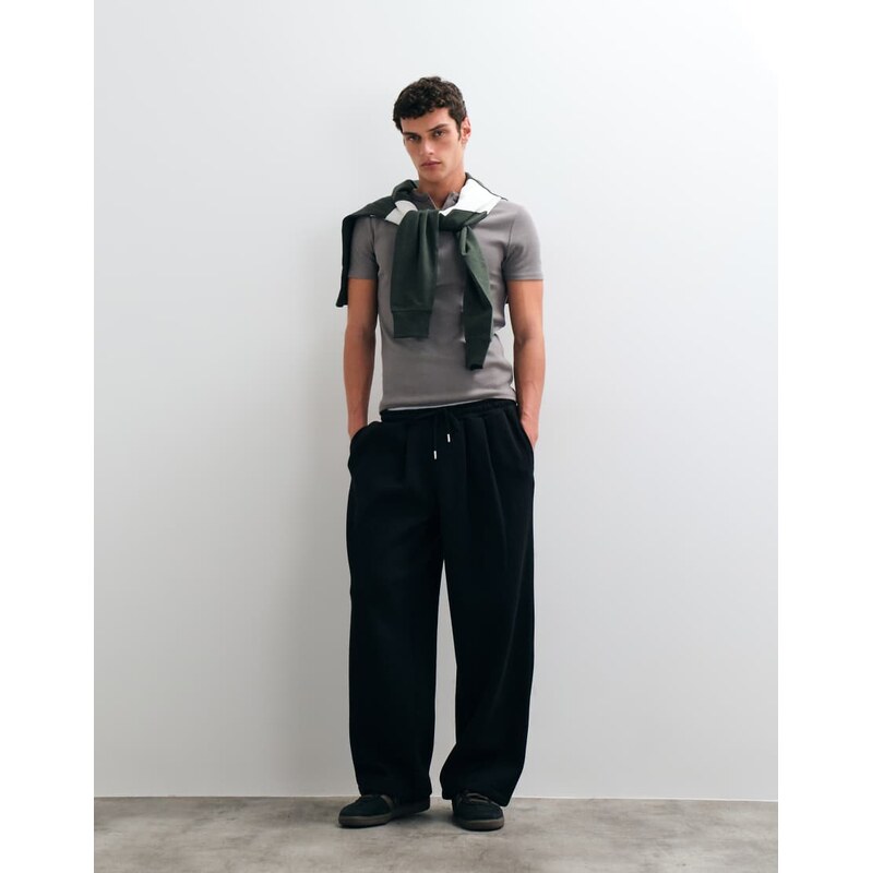 ASOS DESIGN double pleat barrell jogger in black
